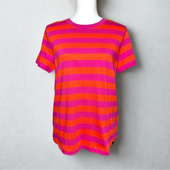 Piombo Tops - NWT Piombo Pink Orange Striped Short Sleeve Cotton Tee Shirt Women Small